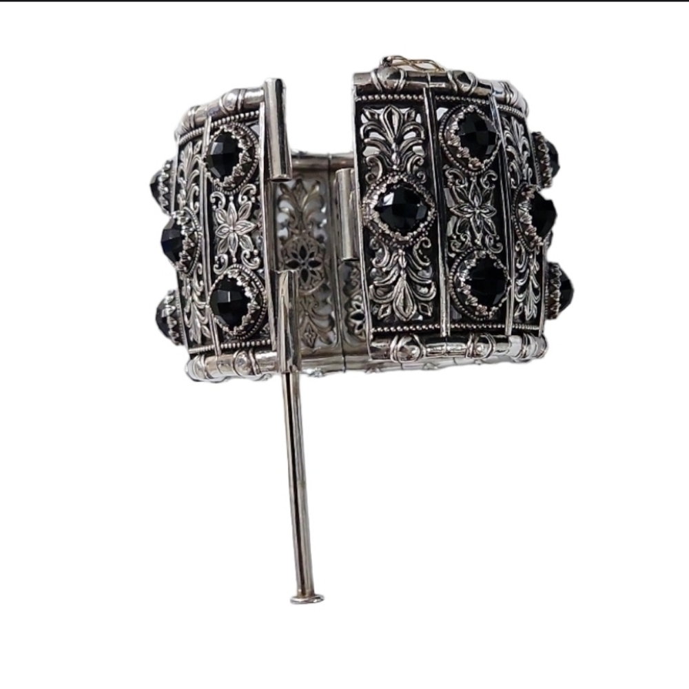 Konstantino Black Onyx 925 Silver Cuff Bracelet - Picture 4 of 6